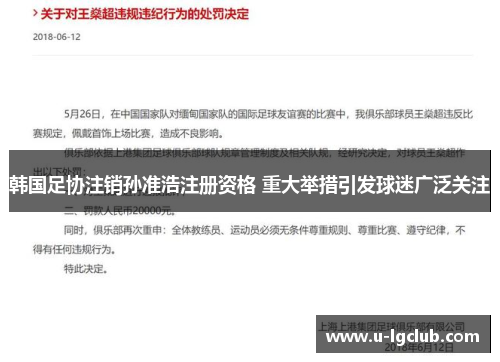 韩国足协注销孙准浩注册资格 重大举措引发球迷广泛关注