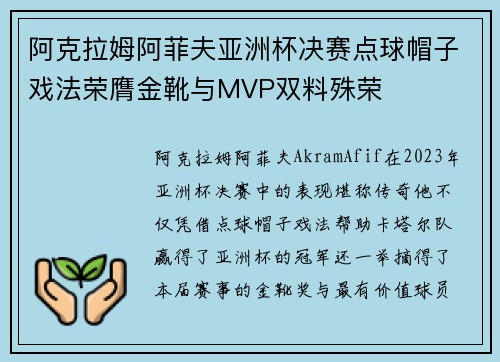 阿克拉姆阿菲夫亚洲杯决赛点球帽子戏法荣膺金靴与MVP双料殊荣 阿克拉姆阿菲夫亚洲杯决赛点球帽子戏法荣膺金靴与MVP双料殊荣